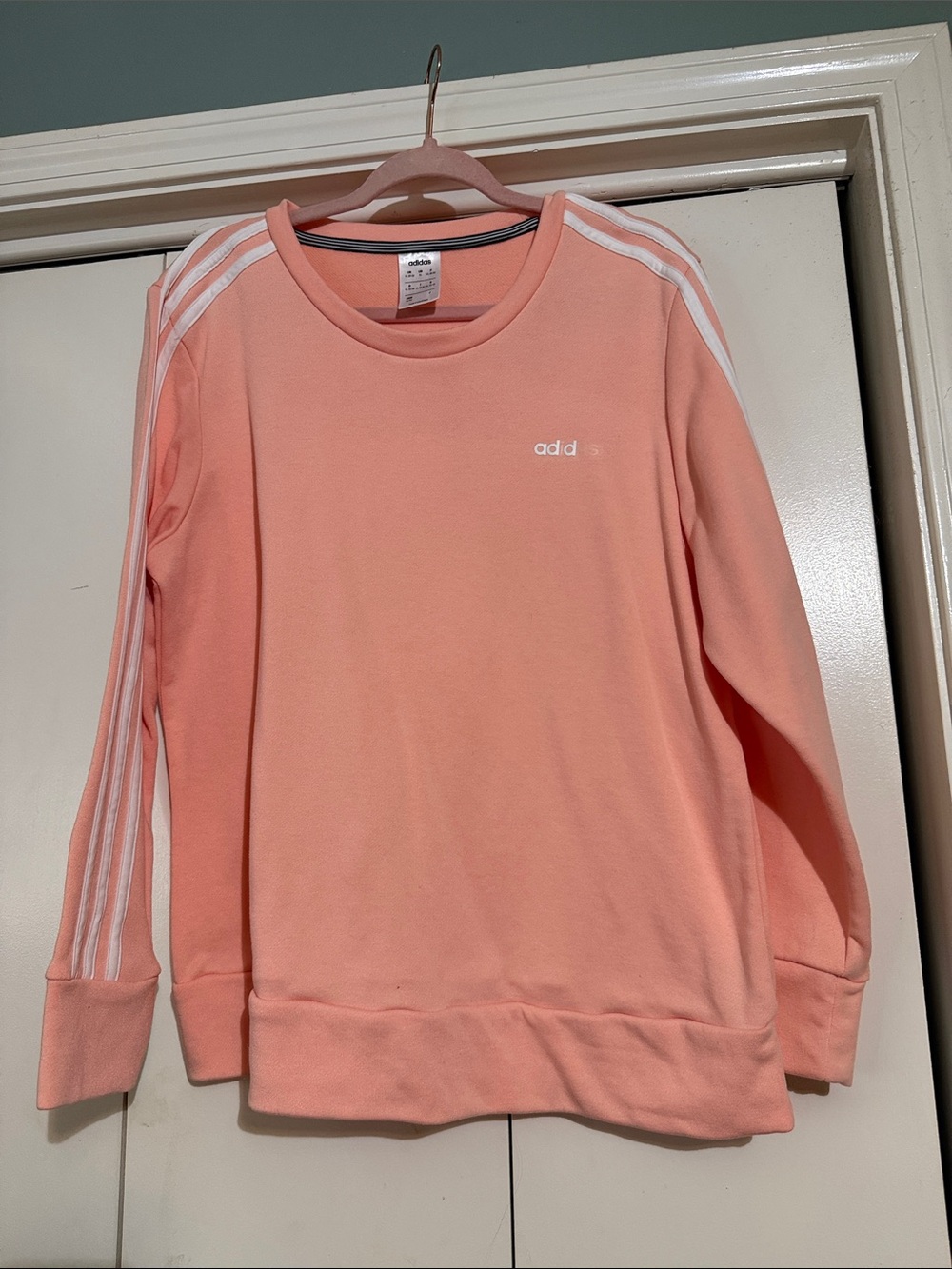 adidas Women's Coral Pink Crewneck Sweatshirt with White Stripes